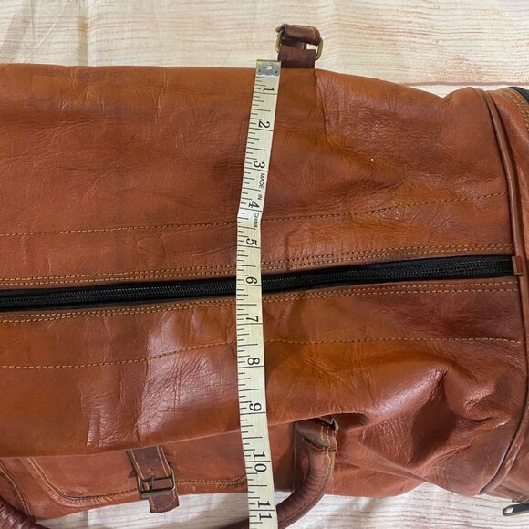 Komal's Passion 21'' Large Travel Genuine Brown Leather Duffle Bag With Strap - Picture 4 of 11